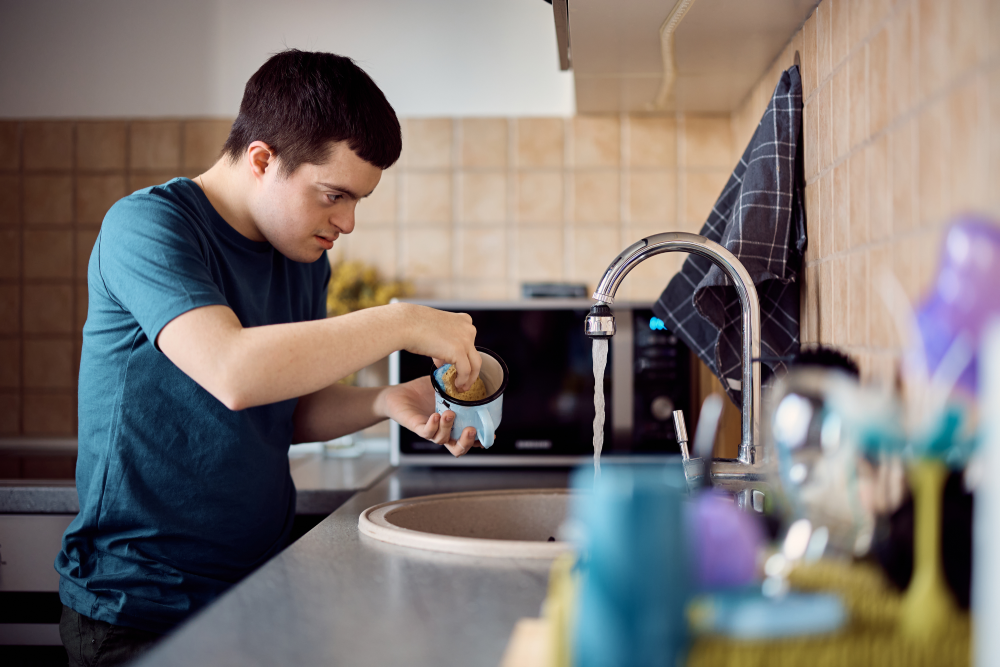 Person with Disability Washing Dishes