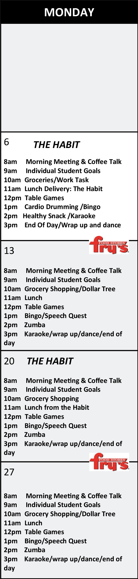 Phoenix Monday Calendar October 2025