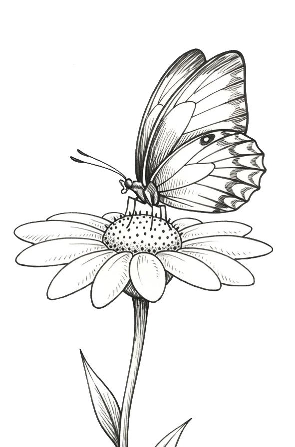 Firefly_I want a butterfly that is in the top of a flower drawing. pen drawing . White backg 687275 (1)
